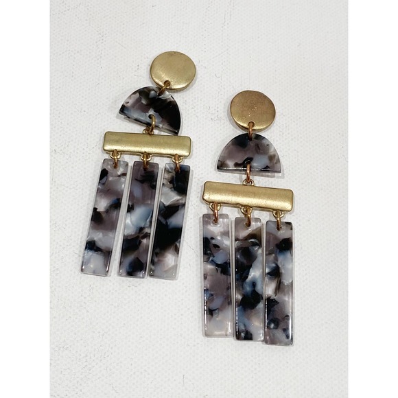 Anthropologie Jewelry - Anthropologie Mix Chandelier Earrings Gold Plate Black Grey Dangle Drop Modern